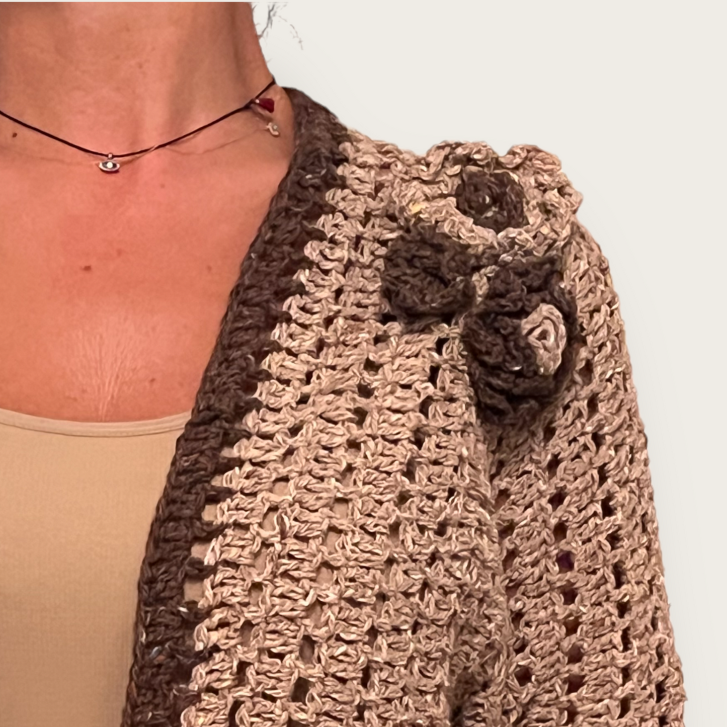 The Contrast Trim Cardigan with Crochet Flowers