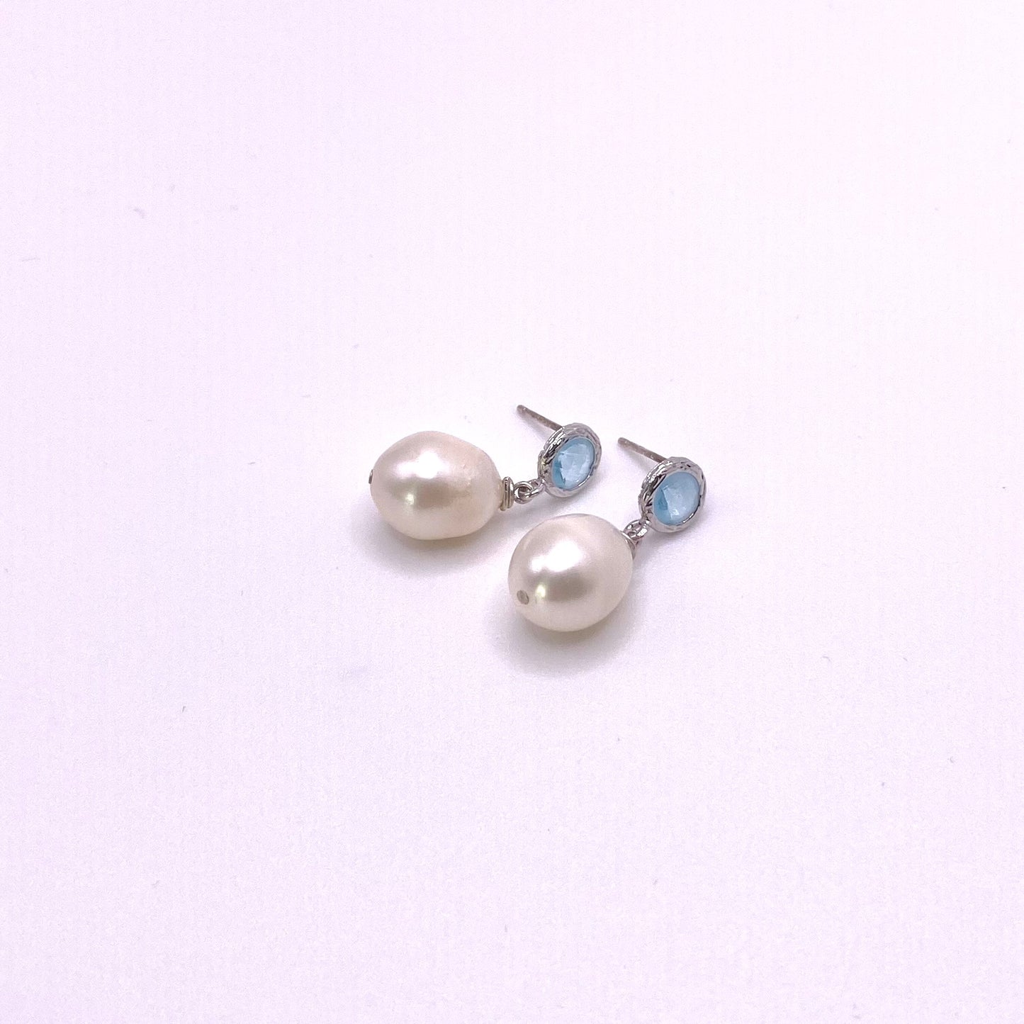 Light Blue and White Pearl Earrings