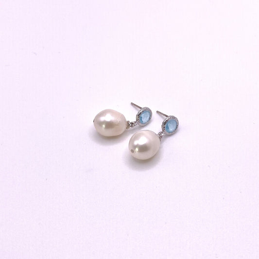 Light Blue and White Pearl Earrings