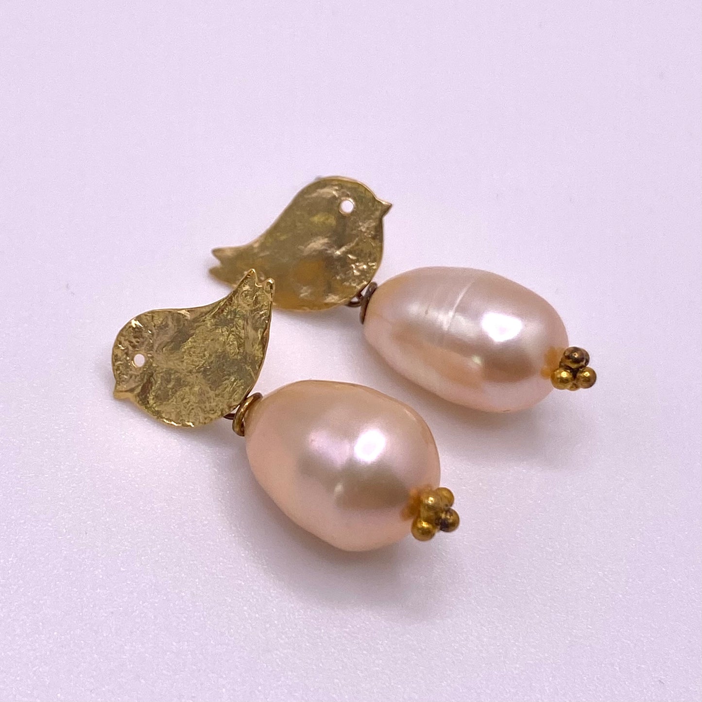 Rose Pearl with Gold Bird Earrings