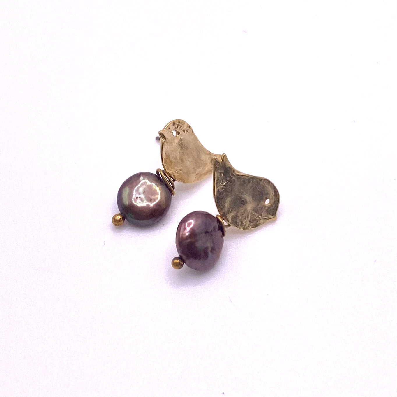 Purple Pearl Gold Bird Earrings
